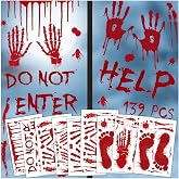 AREOK 139 Pcs Bloody Handprint Footprints Clings - Halloween Bloody Window Clings Decals Decor Hand Prints - Spooky Scary Blood Halloween Window Decorations for Party Car Floor Mirror Door Bathroom