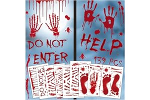 AREOK 139 Pcs Bloody Handprint Footprints Stickers - Halloween Bloody Window Clings Decals Decor Hand Prints - Spooky Scary Blood Halloween Window Decorations for Party Car Floor Mirror Door Bathroom