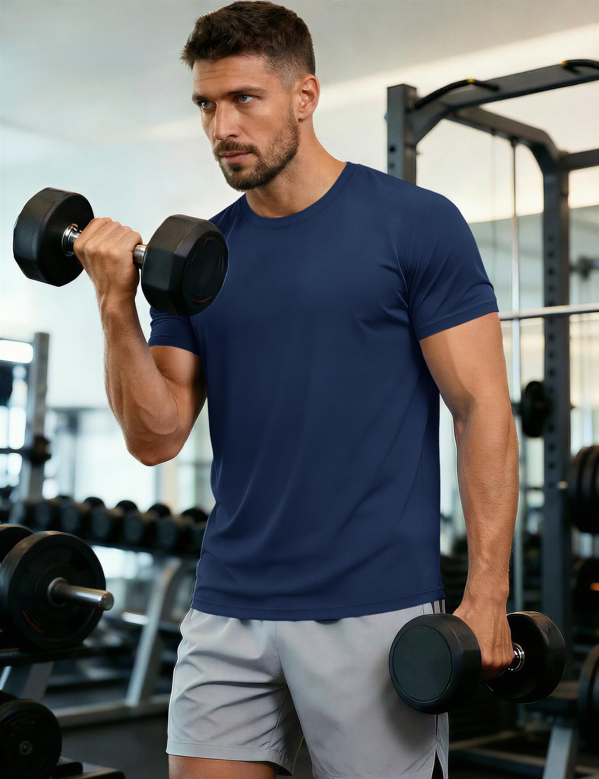 MAGCOMSEN UV Tshirt Herren Schnelltrocknend Atmungsaktiv Sonneschutz Tee UPF 50+ Schwimmshirt Laufshirt Tennis Dunkelblau M 3