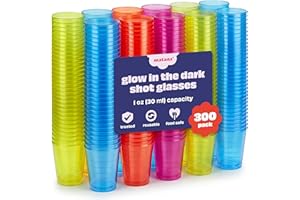 MATANA 300 Plastic Shot Glasses, Neon (30ml / 1oz) - Reusable - Shot Glasses Plastic, Shot Glass, Jelly Shots, Sample Tasting