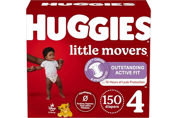 Huggies Size 4 Diapers, Little Movers Baby Diapers, Size 4 (22-37 lbs), 150 Count, Packaging May Vary