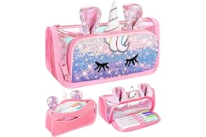 LISEVO Cute Pencil Case, 3D Pencil Pouch for Girls Kids, Sparkly Pencil Bag with Sequins for Students, Glitter Bling School Supplies Stationary Pen Holder