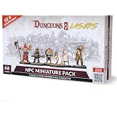 Dungeons &amp; Lasers NPC DND Miniatures Pack - 68 Figurines with Scenic Bases for 5E Compatible Tabletop RPG Games - 28MM Unpainted and Unassembled - for Ages 14 Years +
