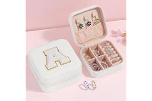 Parima Sturdy Jewelry Organizer Box, Preppy Stuff for Teen Girls, Trendy Pink Initial Travel Jewelry Case for Necklace, Earring, Rings Gifts for Women Girls - Initial A, White on White