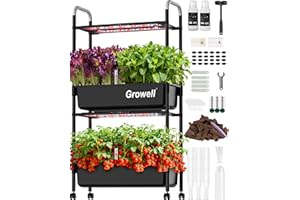 Growell Large Hydroponics Growing System Kit, Vertical Indoor Herb Garden Kit with LED Grow Light & Independent Water Pump, 28L Movable Indoor Planter Perfect Gardening Gifts (2 Tier-54 Pods Black)