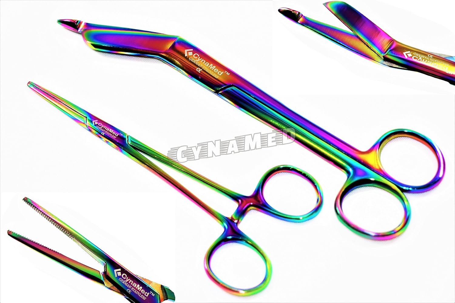 NEW PREMIUM Multi Titanium Rainbow Color Lister Bandage Scissors 5.5" + Straight Hemostat Forcep 5.5" (set of 2)