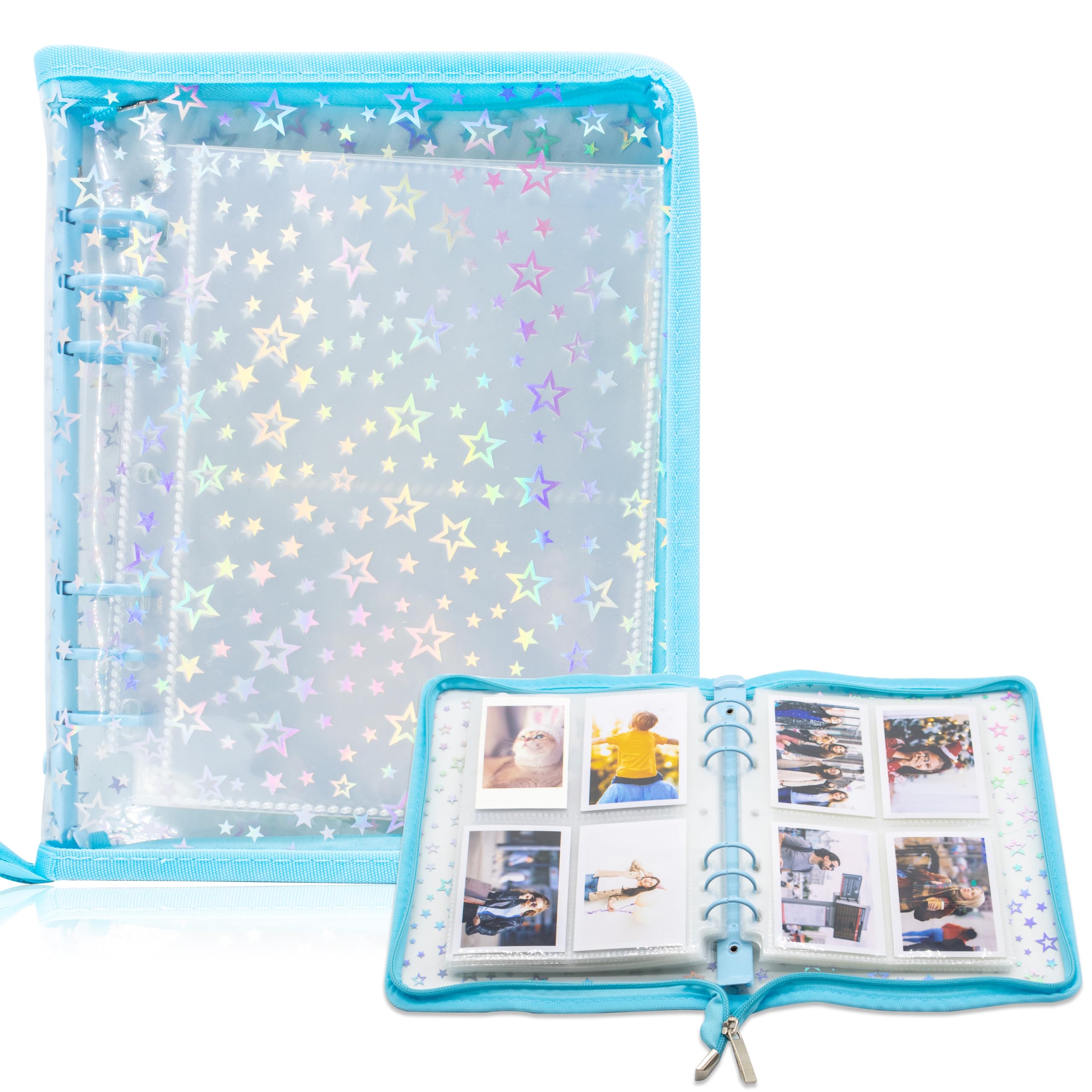 Kpop Photocard Binder Holder with 30 Pack 4-Pocket Inner Pages, A5 6 Ring Cover Album Book with Zipper for Organizing Trading Card (Blue) — image 1