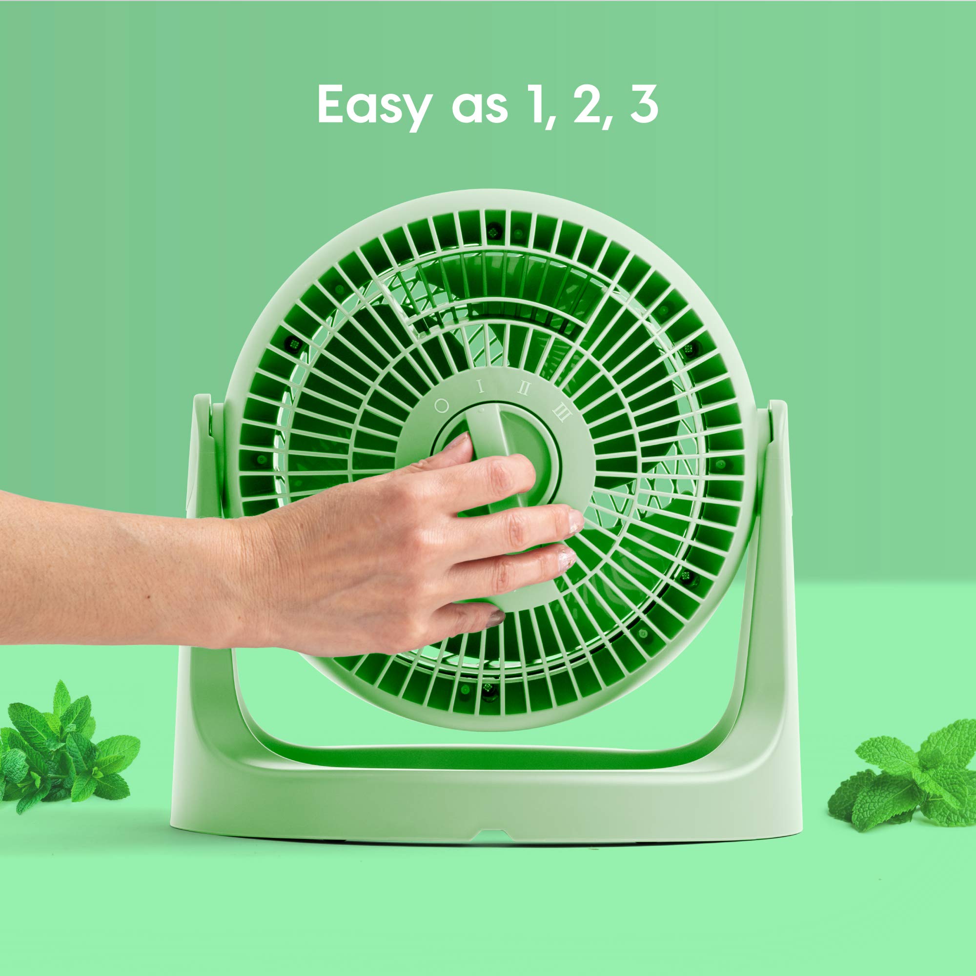IRIS USA WOOZOO Desk Fan, Oscillating Table Air Circulator, 3 Speeds, 52ft Max Air Distance, 360° Adjustable Tilt, 30db Low Noise Motor, Small Fan for Bedroom, Office, Dorm, Green