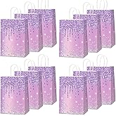 12Pcs Purple and Silver Gift Bags Glitter Diamond Goodie Bag Happy Birthday Treat Bag Glitter Purple Candy Bags Supplies for Wedding Bridal Baby Shower Holiday Party Favors Decorations 4.7*3.15*8inch