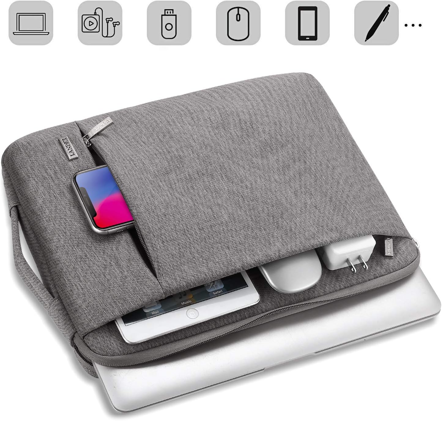 LANDICI 360°Protective Laptop Sleeve Case (Khaki Grey, 15-16inch) - Image 4