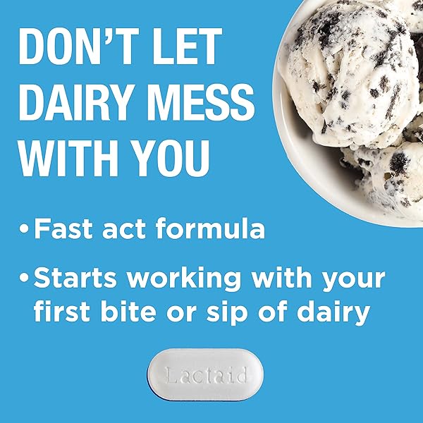 LACTAID FAST ACT LACTOSE INTOLERANCE CAPLETS WITH LACTASE ENZYME, DAIRY RELIEF FROM GAS, BLOATING & DIARRHEA, 9000 FCC LACTOSE INTOLERANCE PILLS, 96 INDIVIDUAL TRAVEL ON-THE-GO PACKS (96 X 1 CT)