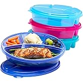 Bentgo Easyboxes 4-Compartment Oval Containers - Patented Design 8-Piece Set; 4 Trays & 4 Fitted Lids Seal in Freshness; Reusable Food Storage & Meal Prep BPA-Free Containers (Jewel Brights)