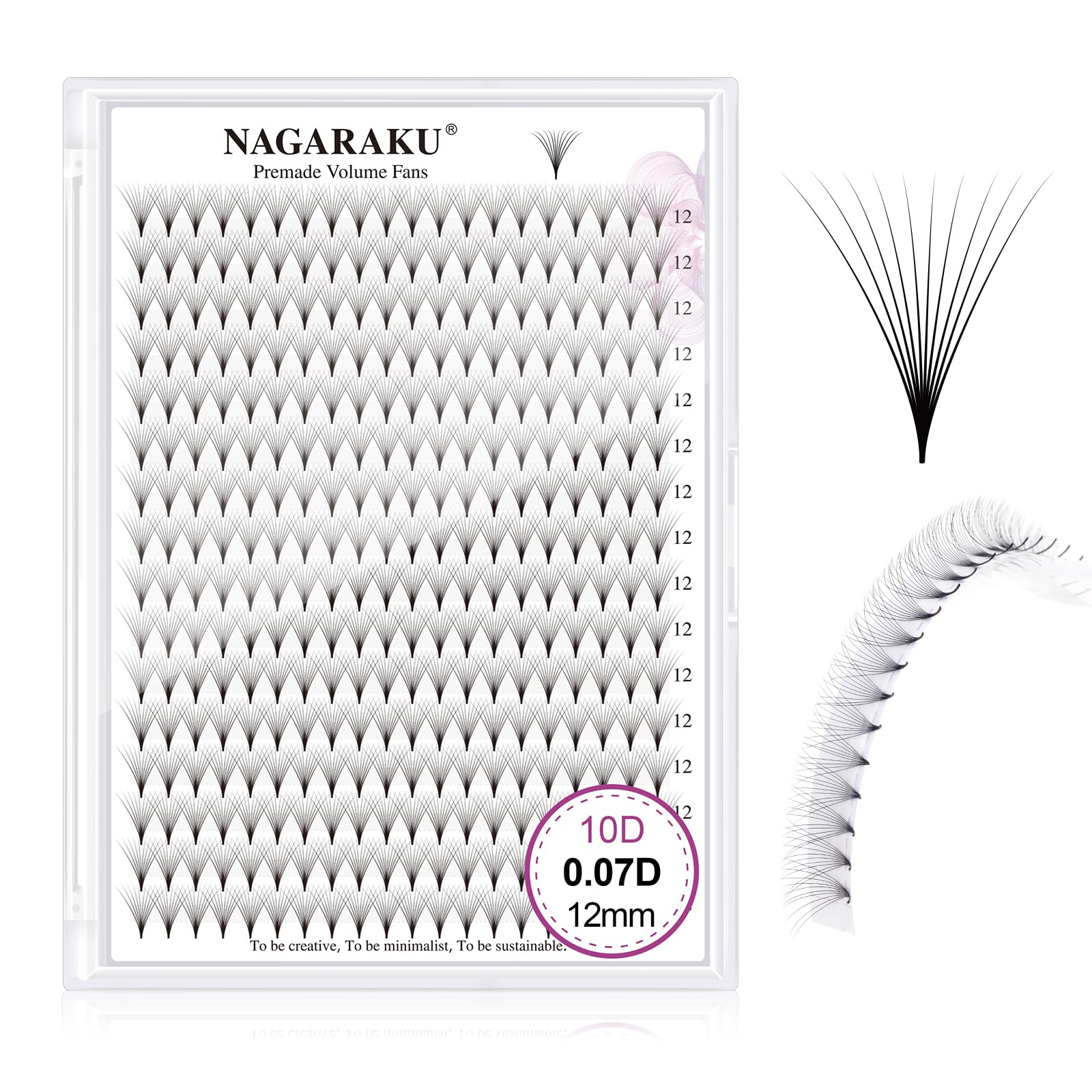 NAGARAKU Eyelash Extensions 320 Clusters Premade Fans Russian Volume Long Stem Premade Fans Thin Pointy Base Natural Pre Fanned Fluffy False Eyelash Black 16 Rows (10D 0.07 D Curl 12mm) — image 1