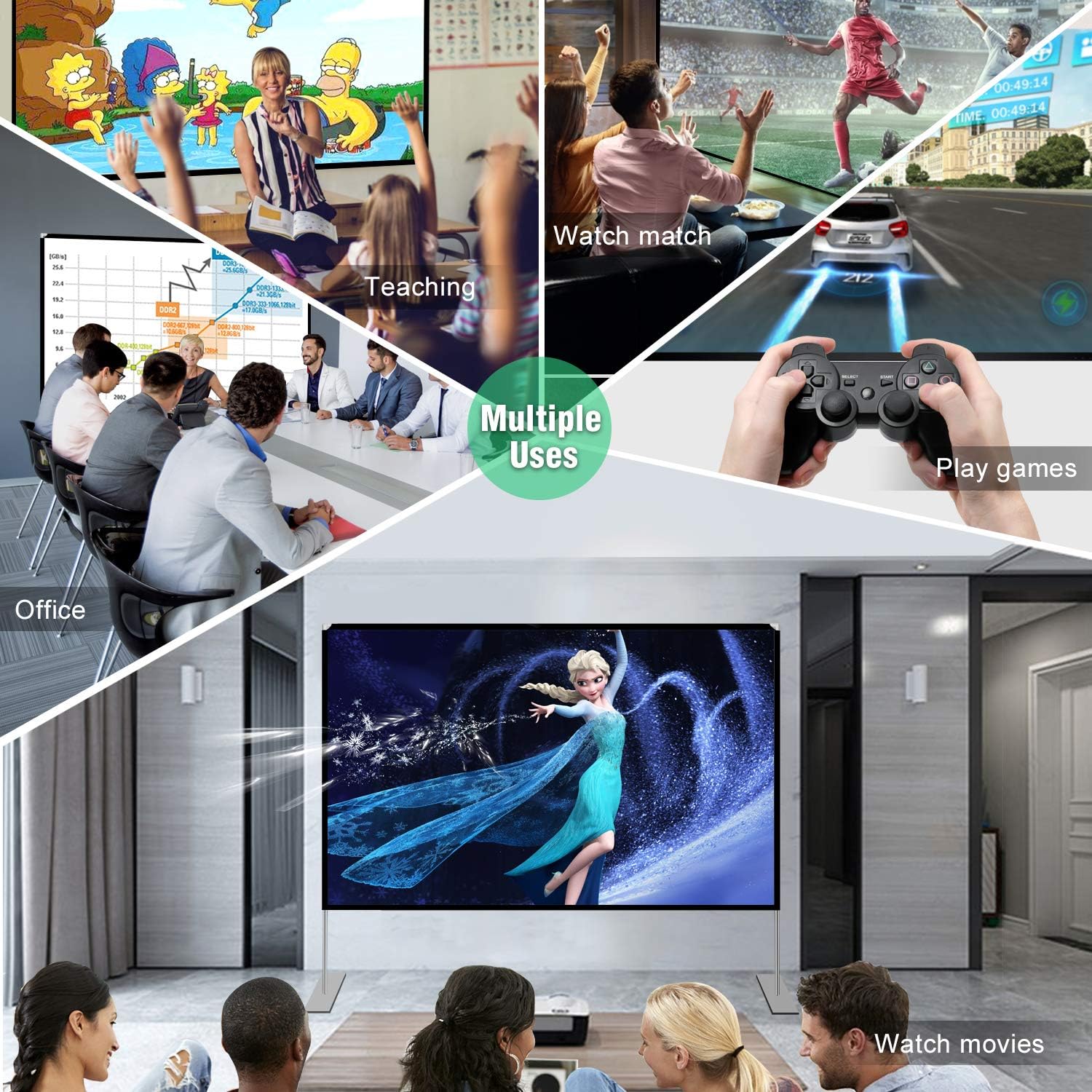Projector Screen with Stand 100 inch Portable Projection Screen 16:9 4K HD Rear Front Projections Movies Screen for Indoor Outdoor Home Theater Backyard Cinema Trave: Electronics