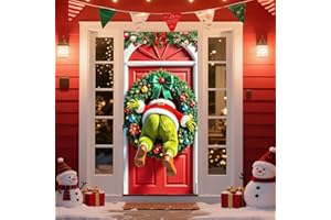 LEKETOO Christmas Door Cover Decorations, Fabric Funny Xmas Front Door Banner Covering Indoor Outdoor Christmas Party Supplies 72.8x35.4 Inch