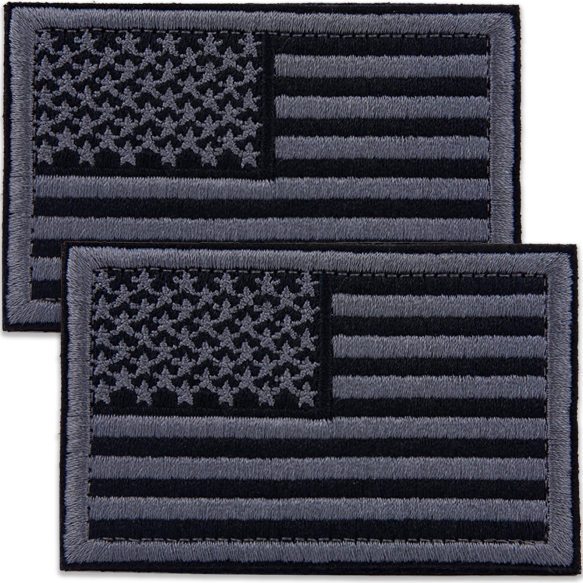 Photo 1 of 2 PCS Tactical American Flag Patches Embroidered USA Emblems with Hook & Loop Backing for Military Uniforms, Backpacks, Jackets, Hats (Gray, 3x2 Inch)