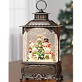 Gorrzai Snowman Snow Globe Christmas Snow Globe Lantern, Lighted Musical Christmas Decorations Indoor for Home with Music Timer Swirling Glitter, Light Up Holiday Decor Gift, USB or Battery Operated