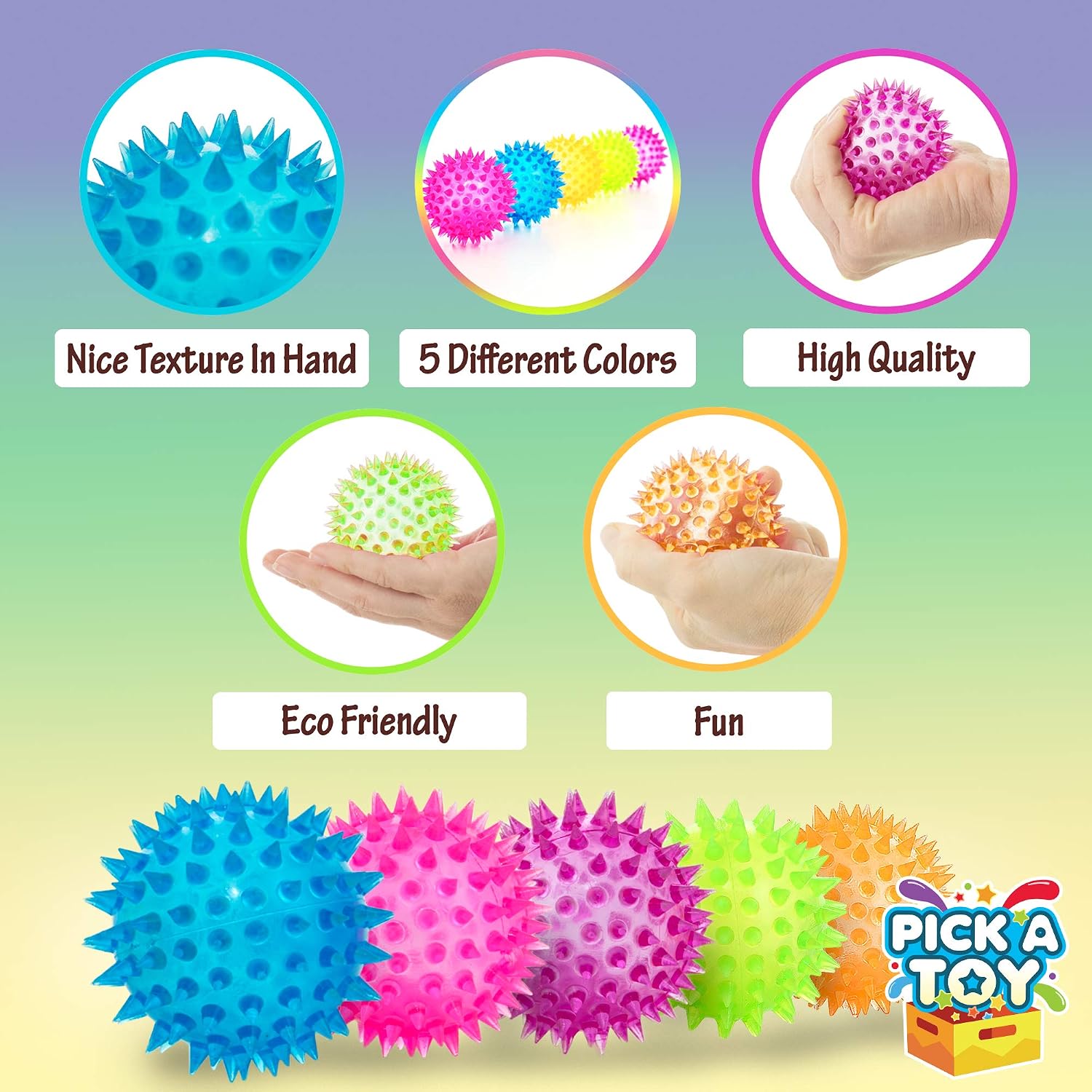Squishy Stress Relief Sensory Toys Fidget Spiky Ball 5, Pcs Set -Squeezy & Bouncy Antistress Toy Balls for Men Women, Adults - Image 3