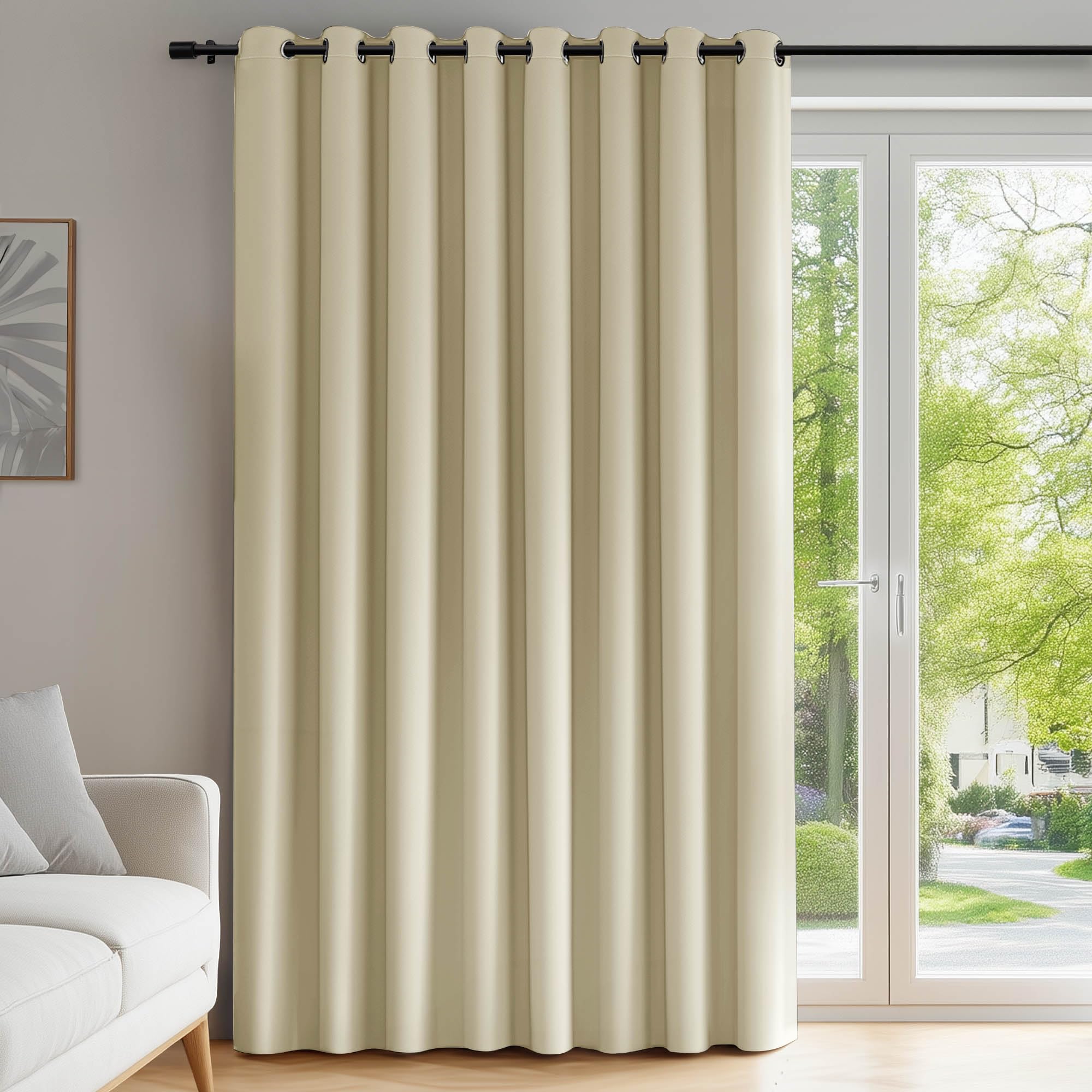 Deconovo Window Treatment Wide Width Curtain Thermal Insulated Eyelet Room Darkening Curtain for Bedroom 100 x 84 Inch Beige 1 Panel