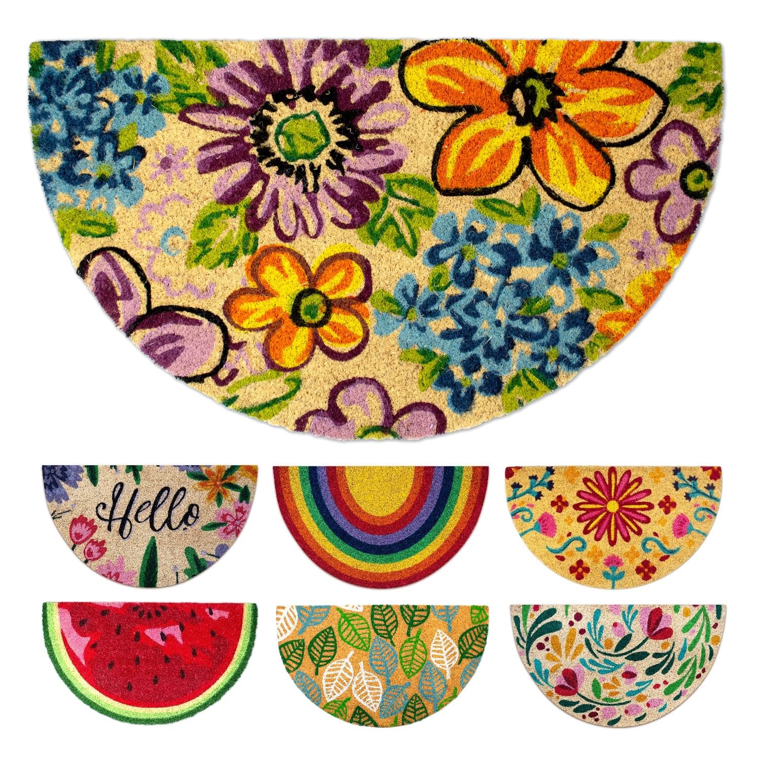 LUA VIKA Coir Doormat - Flowers - 40x70 cm - Outdoor Door mat - Front Door mat outside - Half moon Doormats outside — image 1