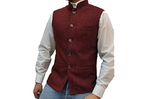 Tuikayoo Mens Herringbone Wool Vests Suit Business Tweed High Collar Waistcoats Slim Fit