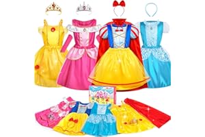 Princess Dress Up Clothes for Little Girls Princess Dresses for Girls, BIBUTY Pretend Play Princess Costume Set with Princess Crown Cape, Princess Toys Cosplay Birthday Party Gift for 3-6 Toddler Girl