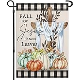 Fall for Jesus Garden Flag 12x18 Inch Double Sided Fall for Jesus He Never Leaves Garden Flag 3Ply Polyester Fall Garden Flags for Outside Indoor Yard House Lawn Outdoor Autumn Cross Garden Sign Decor