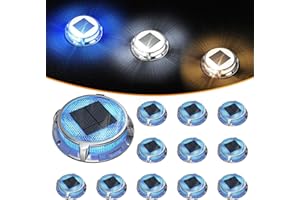 Quntis Solar Deck Lights Outdoor 12 Pack, 3 Color Modes Solar Driveway Lights IP68 Waterproof, Deck Light for Stair Pathway Pool Walkway Road (Blue/Cool White/Warm White)