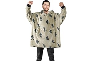 Huglanket Bigfoot Gifts for Men, Big Foot Sasquatch Christmas Gifts, One Size Fits All, Green Hooded Blanket with Sasquatch D