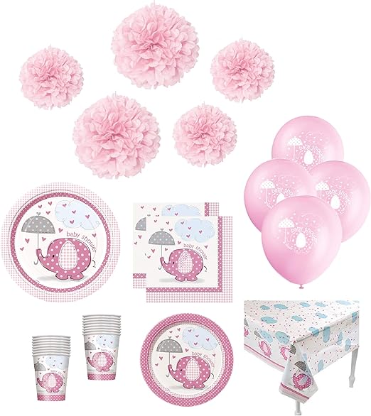 Amazon Com Baby Girl Shower Pink Elephant Theme Party Supplies