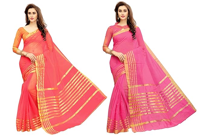 Womens Cotton Silk Saree Combo Pack of 2 (Multicolored)