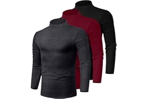 Riyiper 3 Pack Men's Mock Neck Shirts, Long Sleeve Slim Fit Turtleneck Tops Lightweight Basic Pullover Casual Knit Sweaters