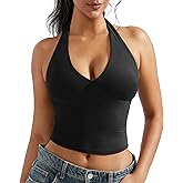 OMKAGI Womens Tank Tops Sexy Halter V Neck Going Out Tops Sleeveless Y2K Crop Top