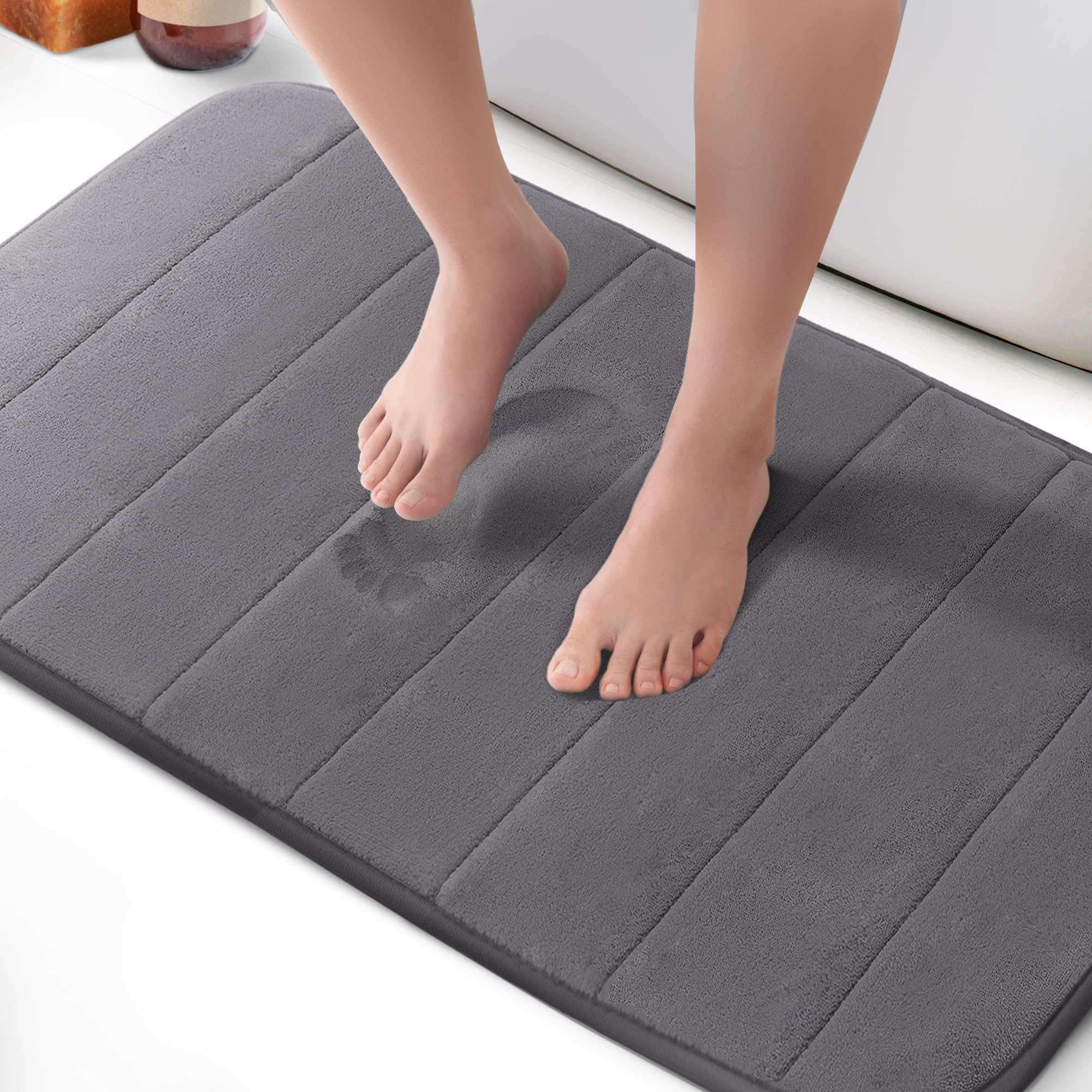 KEPLIN Memory Foam Bath Mat - Ultra-Soft, Highly Absorbent, Non-Slip, Machine Washable - Luxurious Comfort for Home & Bathroom Floors (Dark Grey, 50 x 80cm)