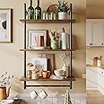 Bestier 3 Tier Industrial Pipe Shelving, Floating Kitchen Shelves for Wall, Storage Coffee Bar Hanging Shelves with Towel Bar for Kitchen Living Room Bathroom Organizer Bedroom, 24 Inch Rustic Brown