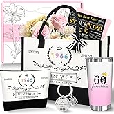 Unipinkart 60th 1966 Birthday Gifts for Women, 60 Year Old Birthday Fabulous Gifts for Women, Cool 60th Gift Canvas Tote Bag Set for Woman, Turning 60th Cup Gift Basket for Her Mom Sister Wife