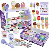 FENYAN Ice Cream Play Set, Pretend Play Store Girl Toys for Toddlers 3-5 | Ice Cream Counter Shop with Various Flavors Popsicle, Menu &amp; Fake Money, Preschool Ice Cream Toys for Kids 3-8 Birthday Gift