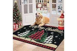 HEBE Christmas Doormat Indoor Outdoor 32"x48" Non Slip Buffalo Plaid Farmhouse Welcome Door Mat Large Low Profile Entryway Ma