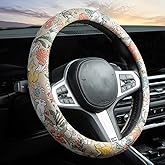 White Rabbit Mushroom Steering Wheel Cover Auto Jacquard Steering Wheel Protector, Anti-Slip, Breathable, Absorbing Sweat, Universal Mushroom Car Accessories 14.5–15 inch,Fit for Most Car, Trucks, SUV