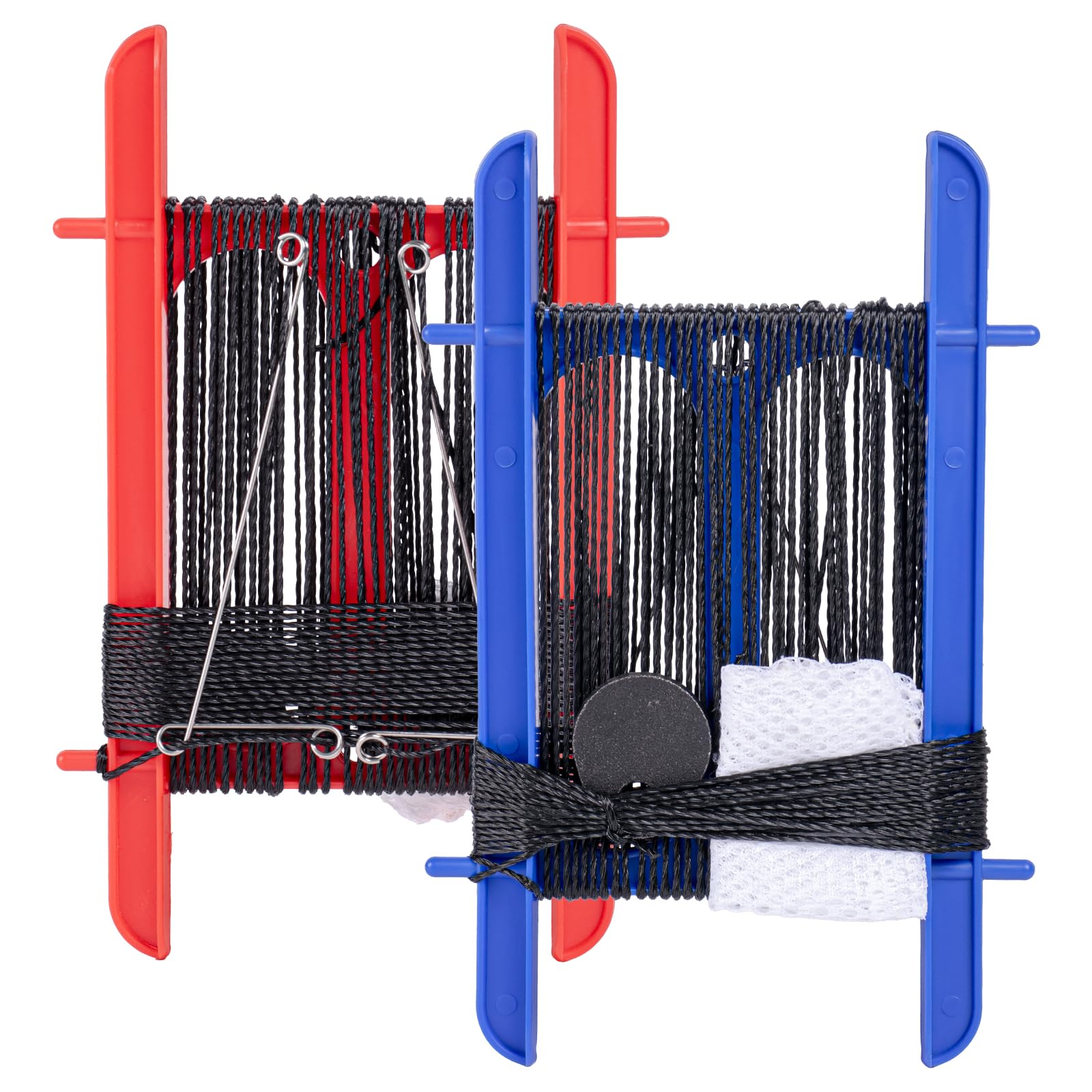 SF Set of 2 Crab Hand Line for Crabbing Colorful Frame with 13M Line, Bait Bag, 0.79oz Weight Block, Crab Fishing Net Line Catch Fish Prawn Crayfish Lobster, Red/Blue