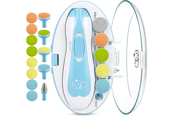 Royal Angels Upgraded 21 in 1 Baby Nail Trimmer with Labeled Case, 13 Extra Replacement Pads, Safe Electric Baby Nail File Ki