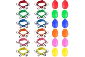 Augshy 24 Packs Shaker Musical Instruments for Kids, 12 Packs Egg Shaker and 12 Packs Wrist Hand Band Jingle Bells