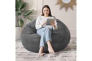 Cansunna 3.5FT Bean Bag Chairs Teardrop Bean Bag Chair for Adults Beanbag Chair with Memory Foam Filled Machine Washable Cover for Living Room, Bedroom (Large,Grey)