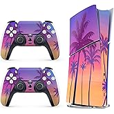 Skin Sticker for Game Console 5 Slim Version, Both Disc & Digital Edition - Beach Palms, Removable Decal Cover for 2 Controllers & Console