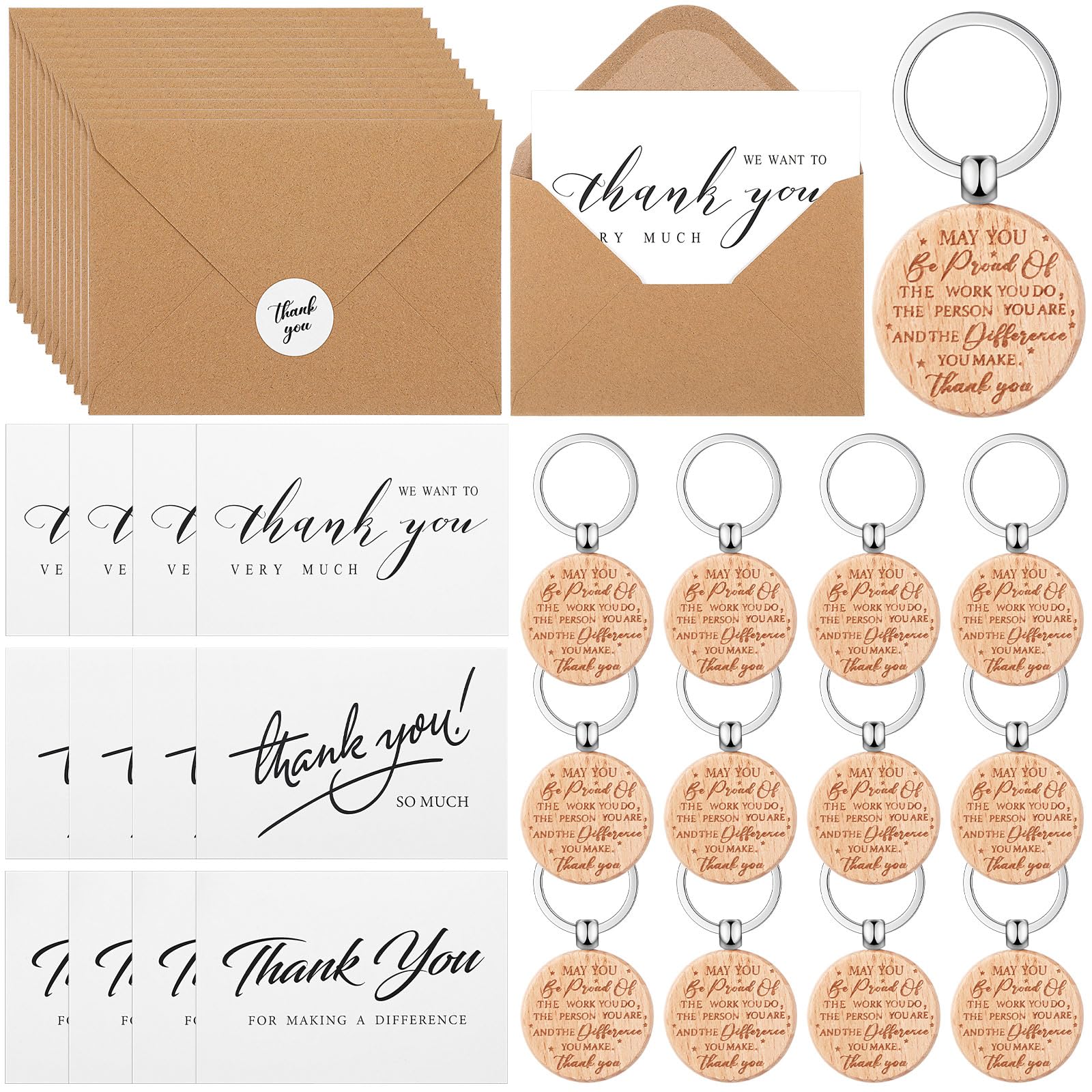 Tenare 48 Pcs Thank You Gift Employee Appreciation Gifts Bulk Thank You Card with Keyring Inspirational Keychain with Envelopes Leaving for Colleagues Teachers Nursery Thanksgiving Gifts(Proud)