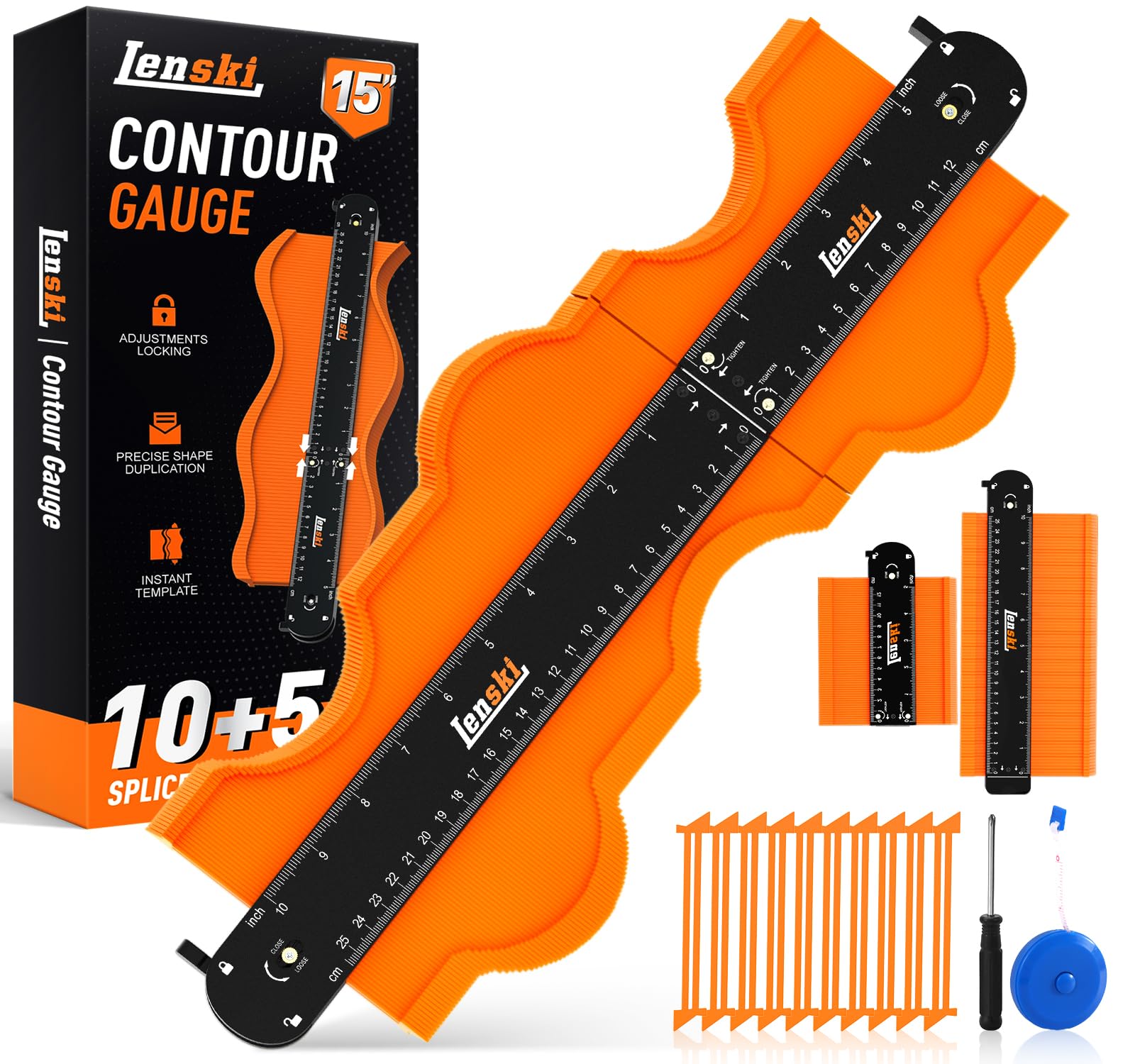 Photo 1 of Lenski Contour Gauge Tool With Lock 10+5 Inches, Super Gauge Shape and Outline Tool for Corners and Contoured, Woodworking DIY Tools for Men Husband Dad