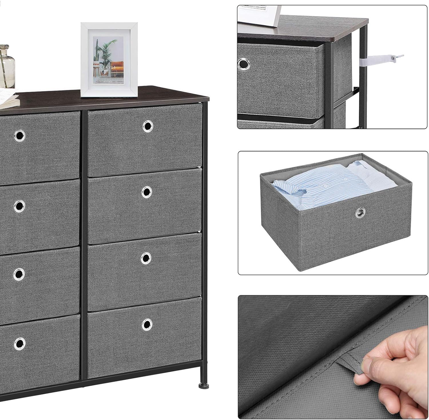 SONGMICS 4-Tier Wide Drawer Dresser, Storage Unit with 8 Easy Pull Fabric Drawers and Metal Frame, Wooden Tabletop for Closets, Nursery, Dorm Room, Hallway, 31.5 x 11.8 x 32.1 Inches, Gray ULTS24G: Home Improvement
