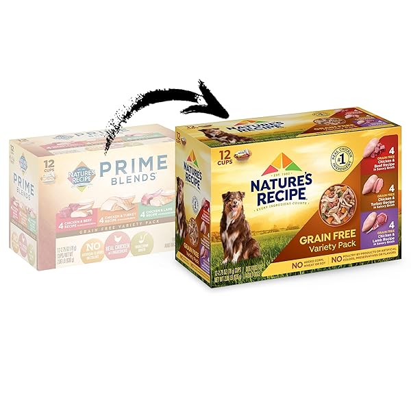 NATURE’S RECIPE GRAIN FREE WET DOG FOOD VARIETY PACK, CHICKEN RECIPES WITH BEEF, TURKEY & LAMB IN SAVORY BROTH, 2.75 OZ. CUPS (PACK OF 12), 2 COUNT