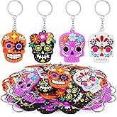 ALDMIO Day of The Dead Ornaments,Dia De Los Muertos Skull Keychain,Halloween Hanging Skeleton Head Decorations for Xmas Tree