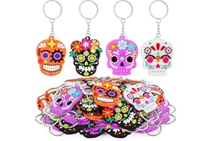 ALDMIO Day of The Dead Ornaments,Dia De Los Muertos Skull Keychain,Halloween Hanging Skeleton Head Decorations for Xmas Tree